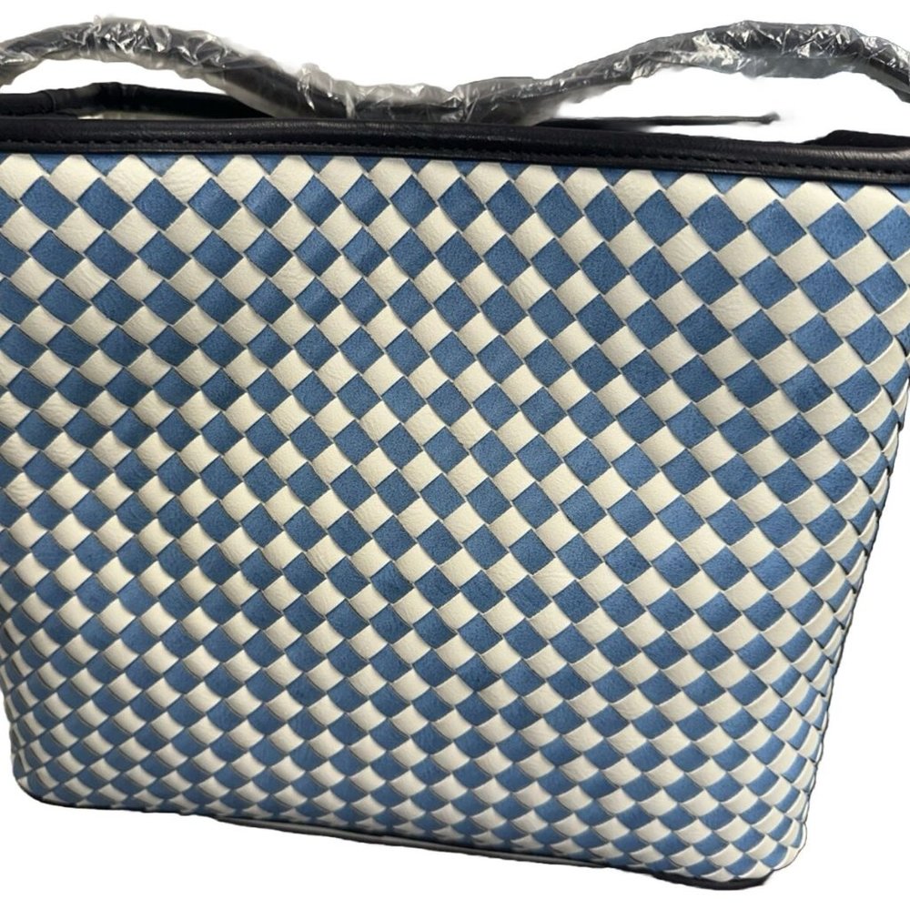 Woven Blue and White Shoulder Bag - Women